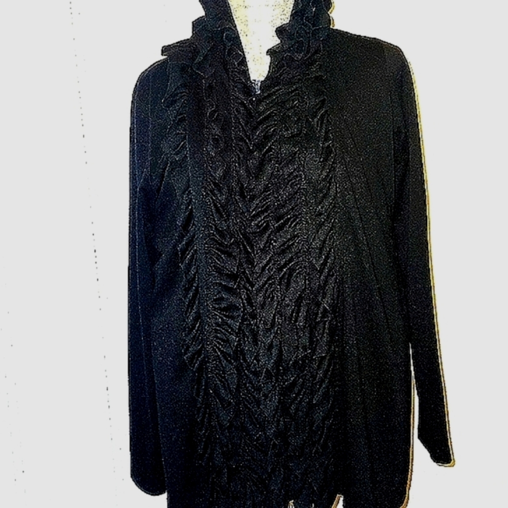 Y2K black jersey knit ruffle Victorian whimsigoth long cardigan sweater